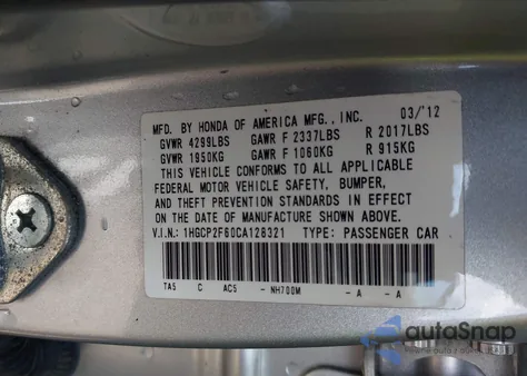 2012 Honda Accord 2.4 Se from USA, damaged, VIN 1HGCP2F60CA128321